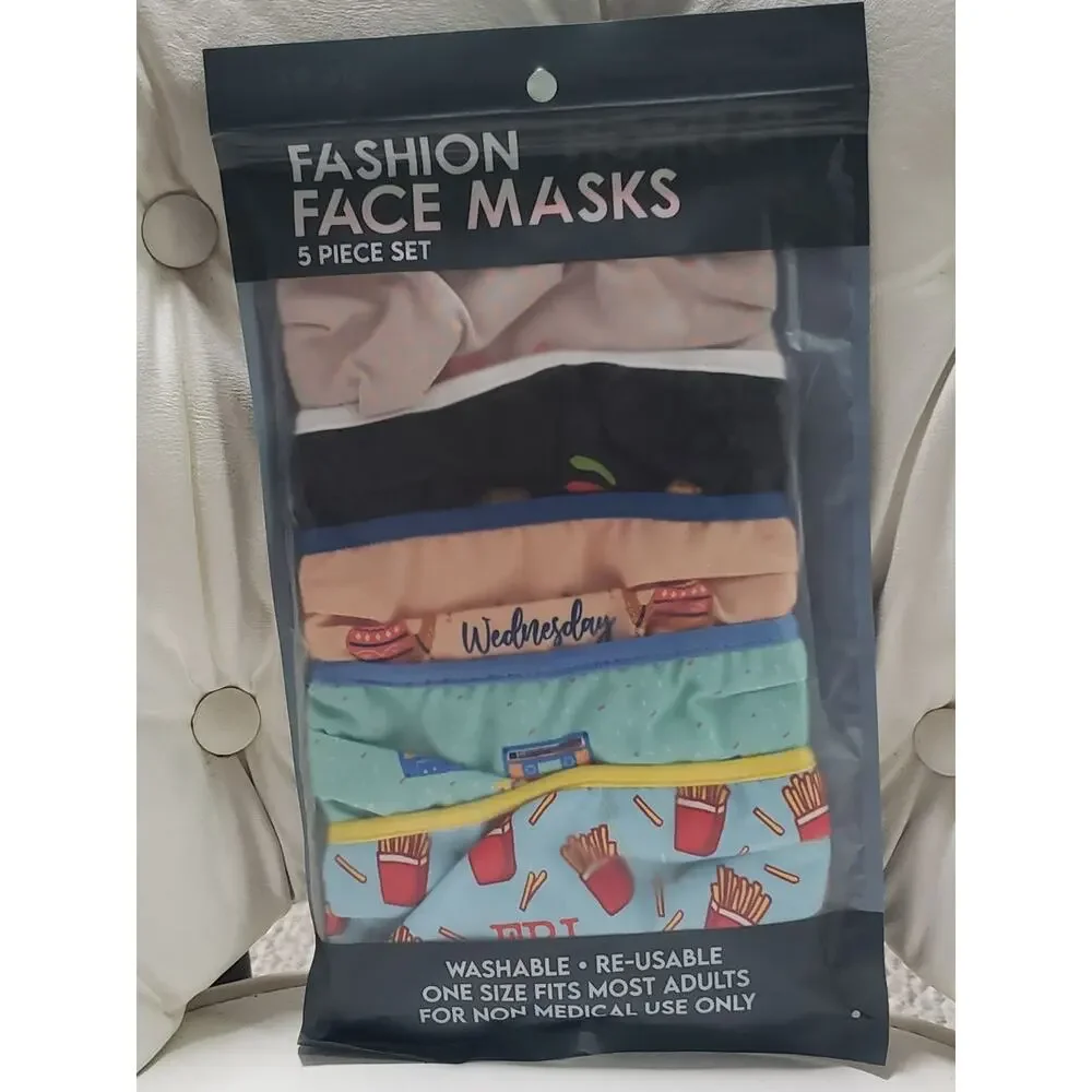 Daily Fashion Fries Tacos Variety Cloth Face Masks 5 Pack